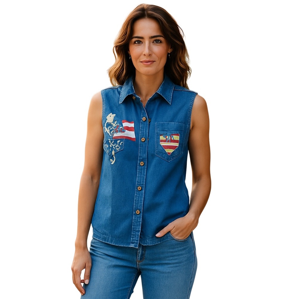 Giallo Napoli Jean Sleeveless Patriotic Button Shirt~L